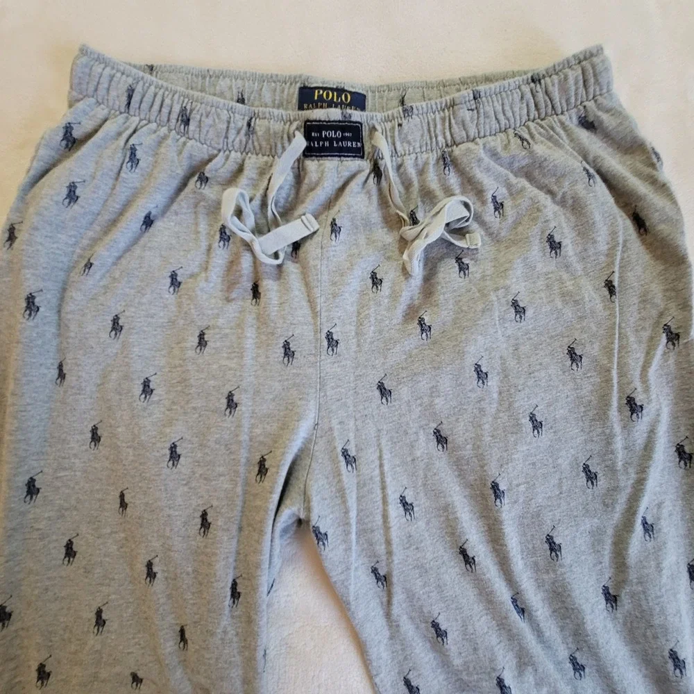 Polo Ralph Lauren Pajama Joggers Mens L Gray All Over Pony Logo Sleepwear Pants